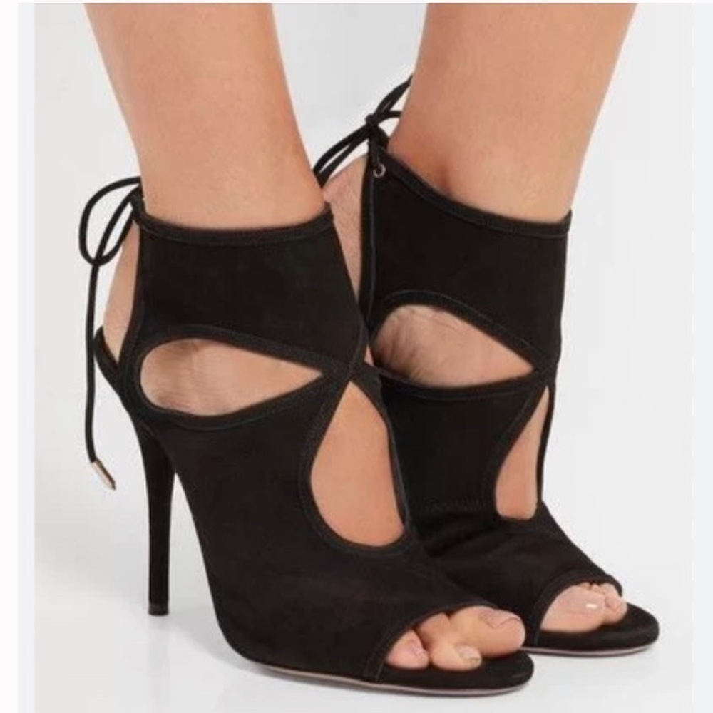 Aquazzura Sexy Thing Suede Cut Out Heels Stiletto Black Sz 39.5